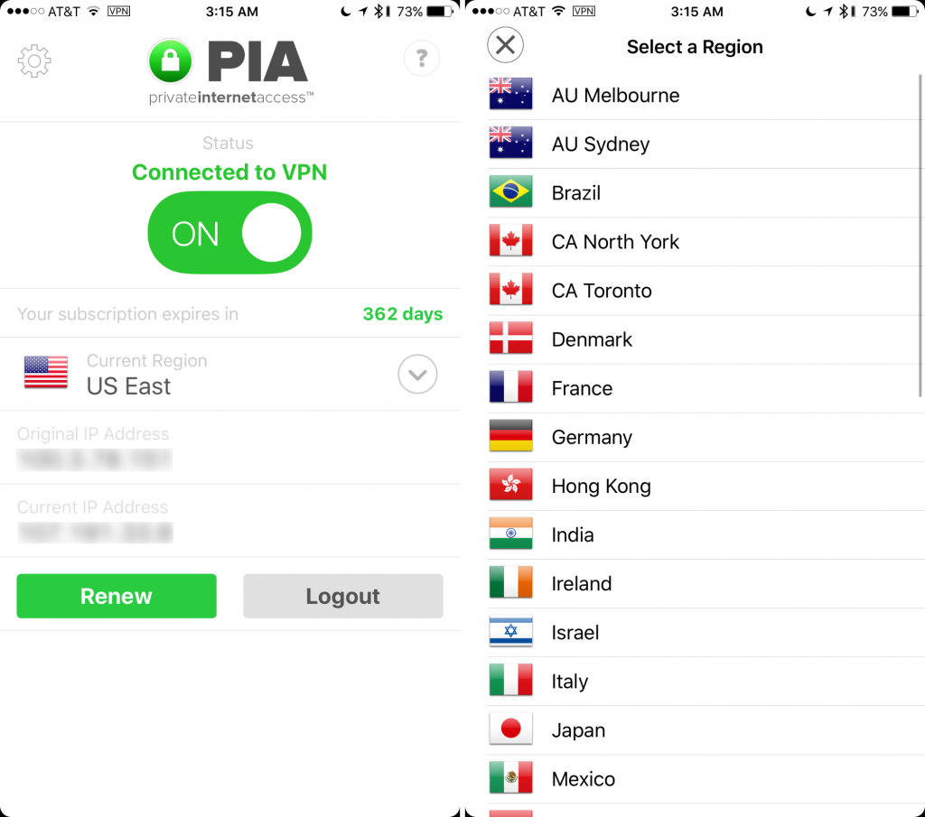 Private Internet Access VPN Services for iPhone