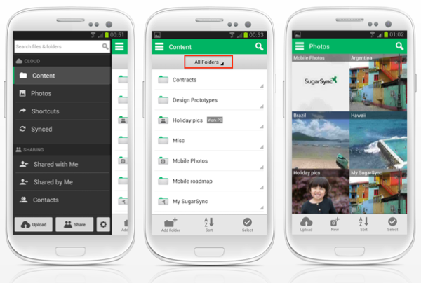 SugarSync for Android phone Online backup